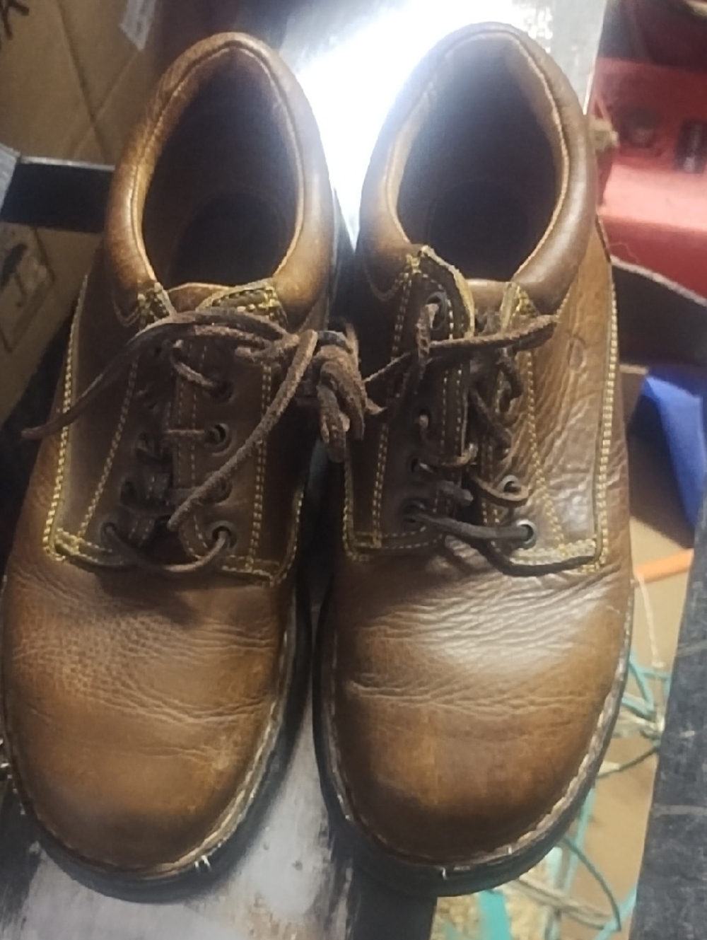 #0145 Men's Born Brown Leather Lace-Up Work Shoes